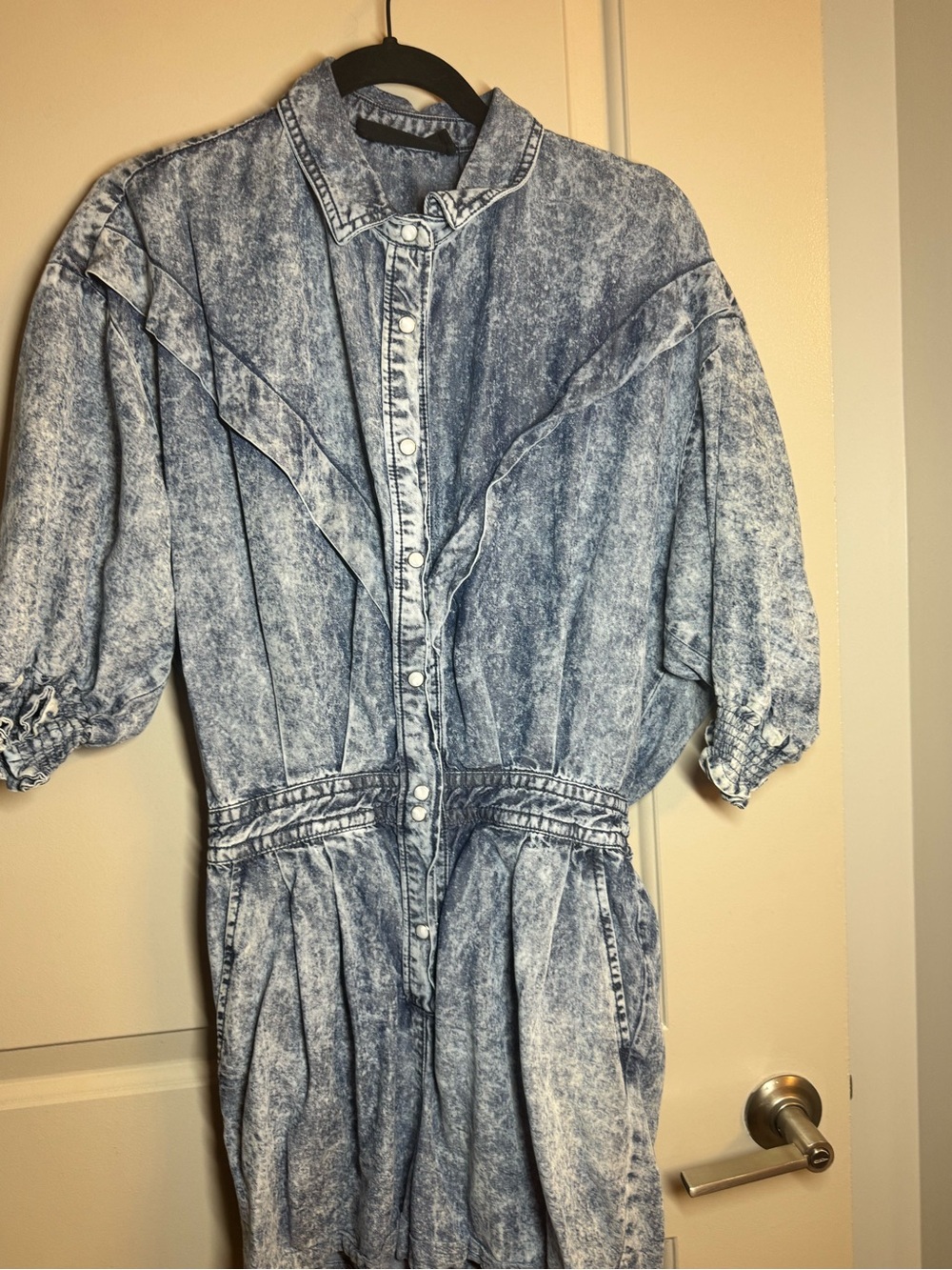 The Kooples Acid-Wash Light Blue Denim Jacket Dress